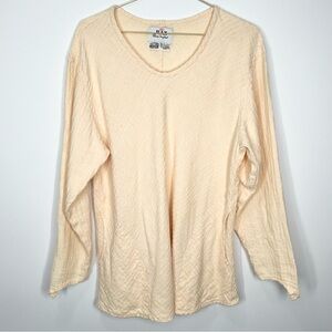 VTG Flax by Jeanne Englehart 100% Linen Yellow Textured Blouse Tunic Shirt M